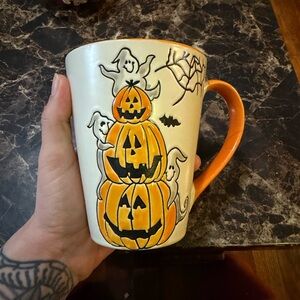 Halloween Pumpkin and Ghost Mug - Orange and White